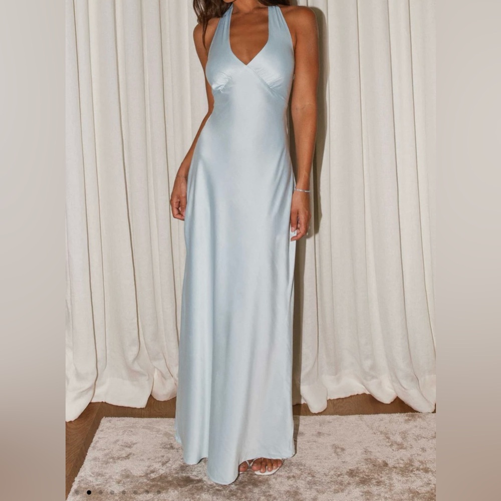 PepperMayo Ice Blue Heavy Hearted Satin Maxi Dress